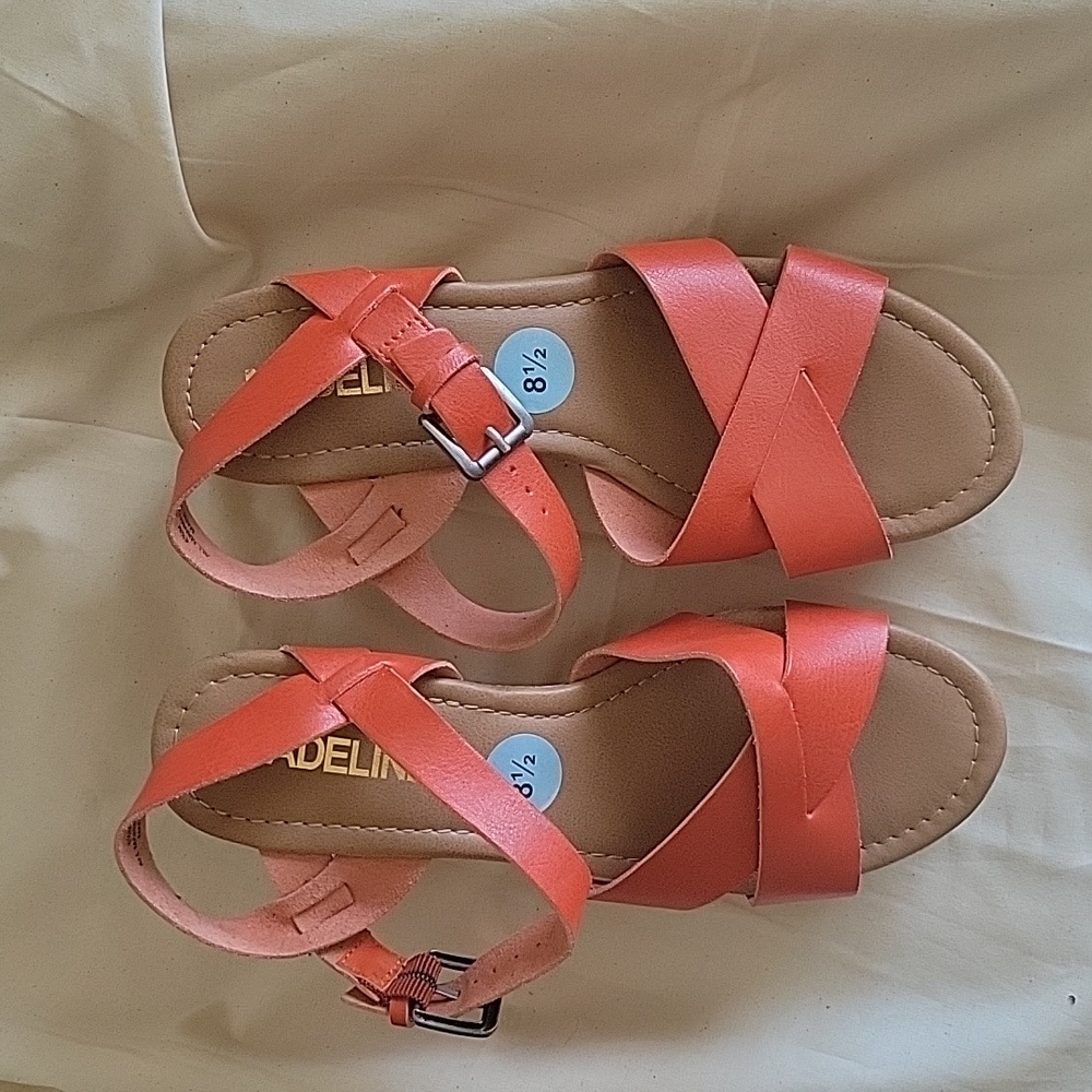 Orange Sandals, Size 8 1/2. Gently worn. Madeline.